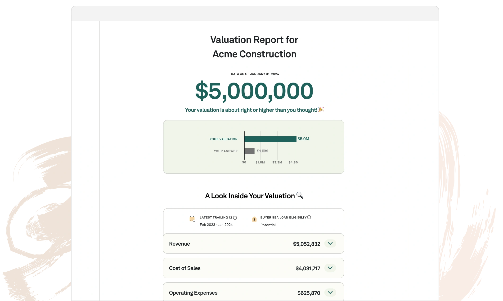 Sample Valuation Snapshot Image